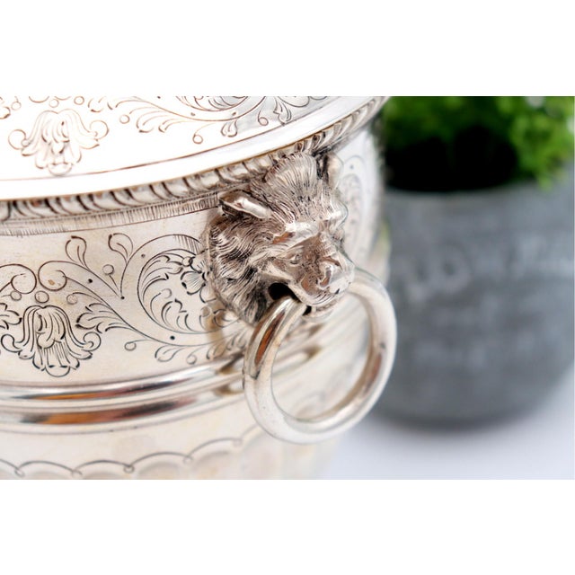 Silver Urn with Lion Heads Engraved with Rings For Sale - Image 3 of 7