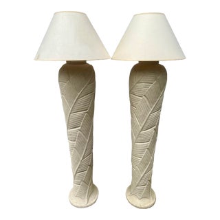Pair Vintage Late 20th Century Postmodern Banana Leaf Foliage Sculptural Plaster Floor Lamps For Sale
