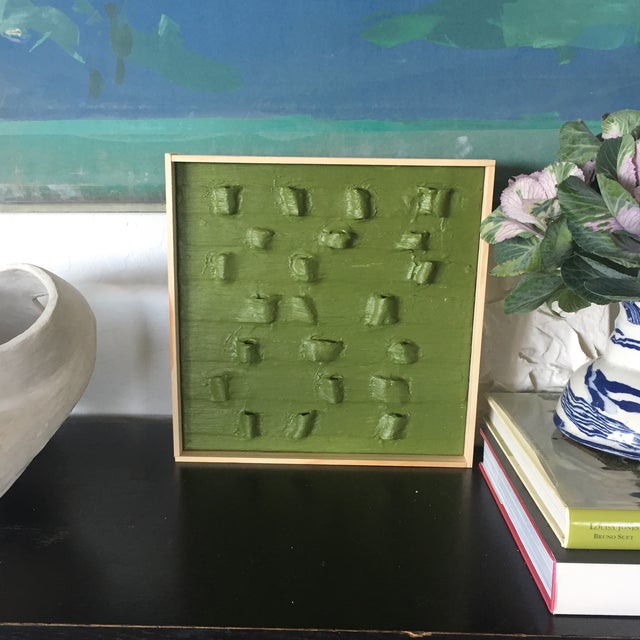 Green "Army Tents" Minimalist Plaster Painting For Sale - Image 9 of 11