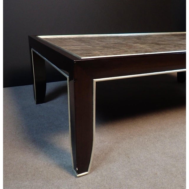 Brown 1980s Mica and Black Lacquered and Silver Gilt Wood Coffee Table For Sale - Image 8 of 12