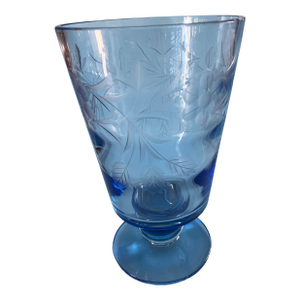 1930's American Cut Glass Cornflower Blue Pedestal Floral Vase