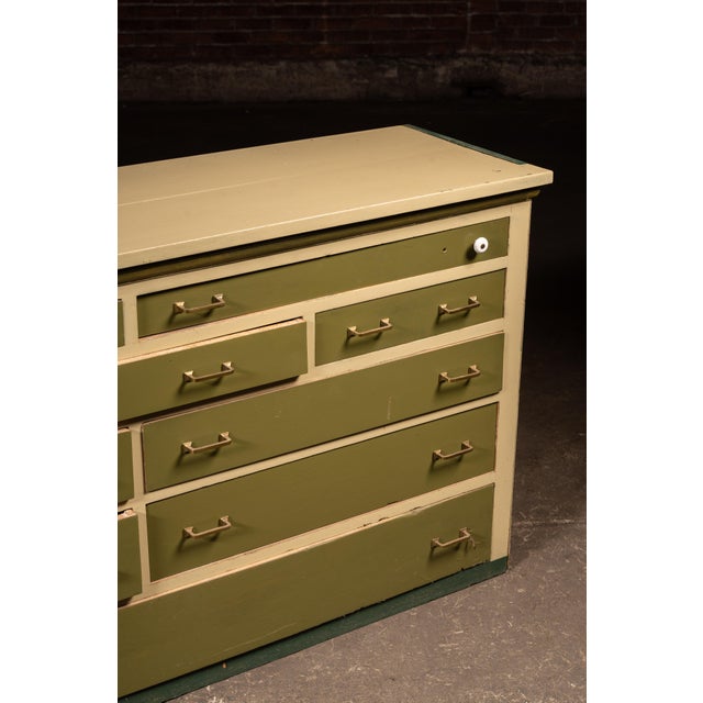 Wood Antique Monumental General Store Counter Cabinet in Olive Green For Sale - Image 7 of 9