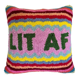 Furbish Studio “Lit Af” Hand-Hooked Decorative Pillow For Sale