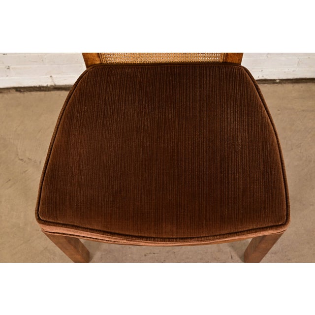 Wood Drexel Heritage Mid-Century Modern Walnut and Cane High Back Dining Chairs, Set of Four For Sale - Image 7 of 11