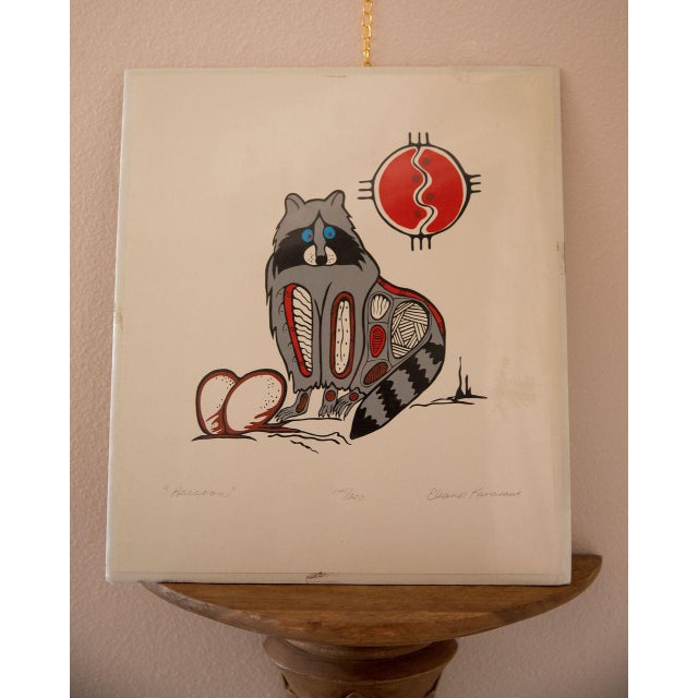 Native American "Racoon" - 1970s Eleanor Kanasawe Signed Art Print For Sale - Image 3 of 5