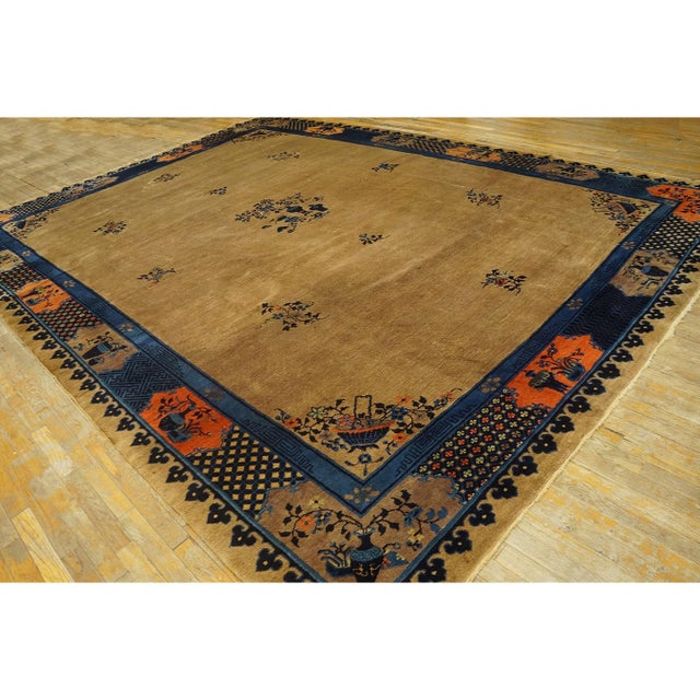 Antique Peking Chinese Floral Ivory Beige Cream White 1920s Rug, Circa Date: 1920s. This exquisite piece represents the...