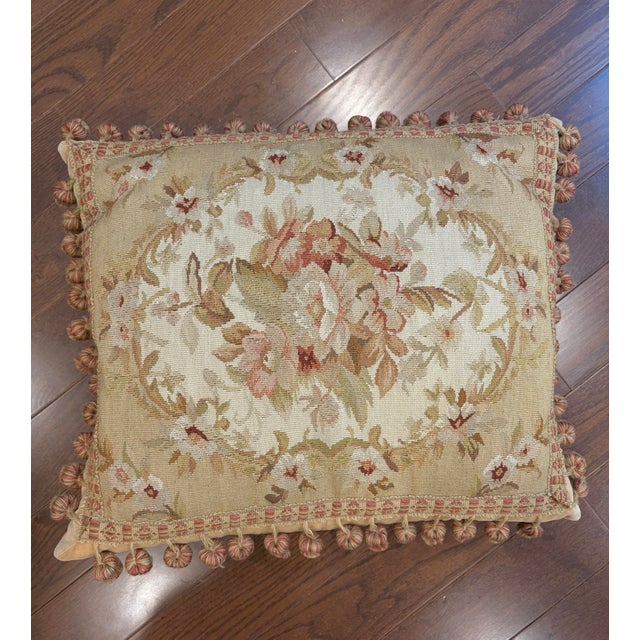 French Country Vintage French Country Style Floral Needlepoint Throw Pillows – Set of 2 For Sale - Image 3 of 12