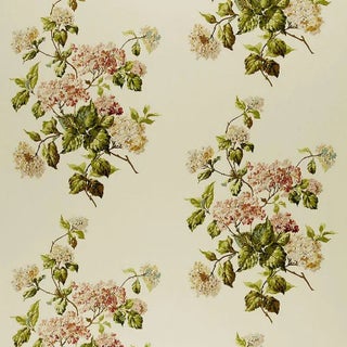Schumacher Summer Hydrangea Fabric in Ivory For Sale