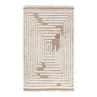 Ivory White Brown Wool Natural Hand Made Moroccan Boho Rug 8x10Ft. For Sale