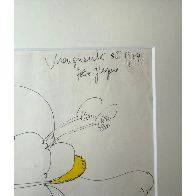 Vintage French Whimsical Elder Lady With Hat Mixed Media Drawing Sketch Art For Sale - Image 14 of 15