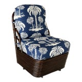 Vintage Braxton Culler Stacked Rattan Swivel Lounge Slipper Chair in Thibaut Fabric For Sale