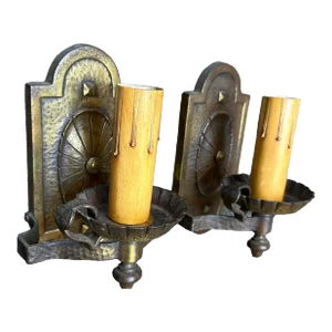 Pair Cast Brass Max Studio Co. Wall Sconces in Original Patina, Circa 1920