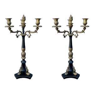 Antique 19th Century French Empire Bronze Lion Paw Candelabras- Set of 2