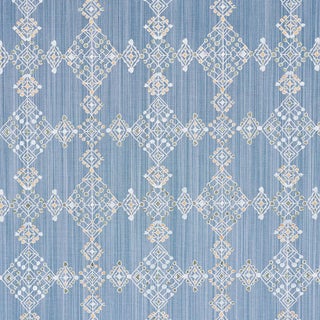 Sample - Schumacher Kalindi Embroidery Fabric in Denim For Sale