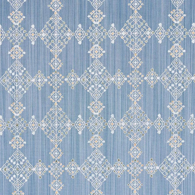 Sample - Schumacher Kalindi Embroidery Fabric in Denim For Sale