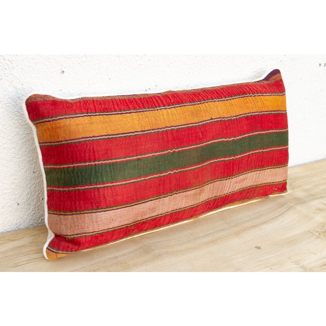 Indian Kaya Striped Gujarati Mashru Lumbar Pillow For Sale - Image 3 of 7