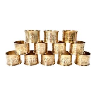 Vintage Brass Etched Napkin Rings - Set of 12 For Sale
