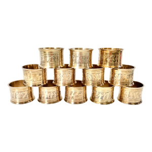 Vintage Brass Etched Napkin Rings - Set of 12