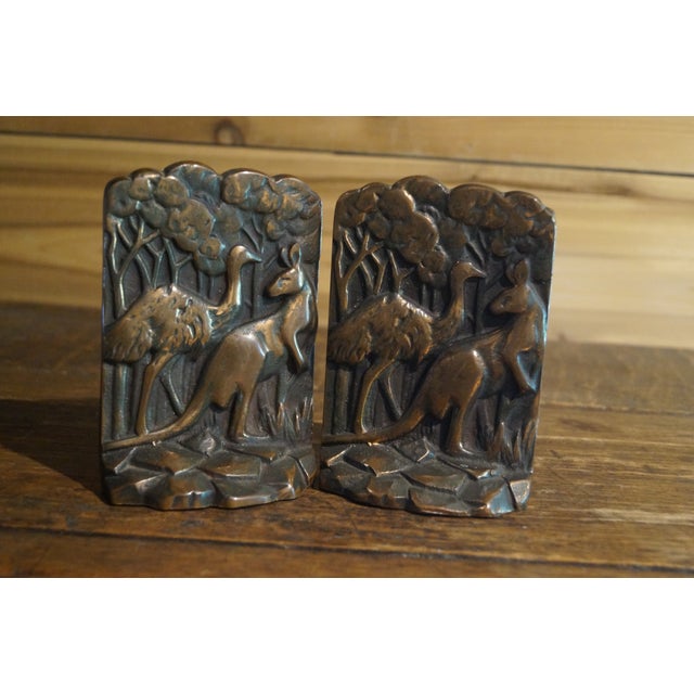 Metal Early 20th Century Copper Kangaroo Emu Australian Bookends - A Pair For Sale - Image 7 of 7