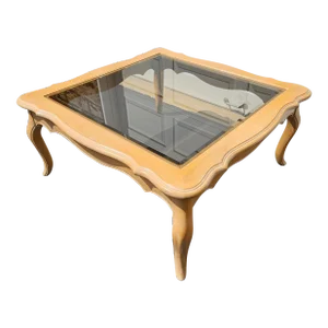 1990s Ethan Allen French Country Bisque Glass Top Coffee Serving Table