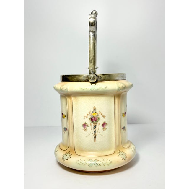 English 1910s Antique English Crown Devon Cream Ceramic Biscuit Barrel Jar & Lid For Sale - Image 3 of 11