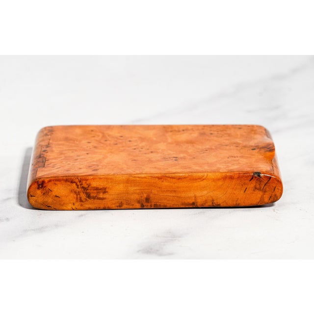 Stately Antique Burl Wood Cigarette Case Interlocking Hinge Pocket & Desk Accessory Tobacciana For Sale - Image 4 of 11