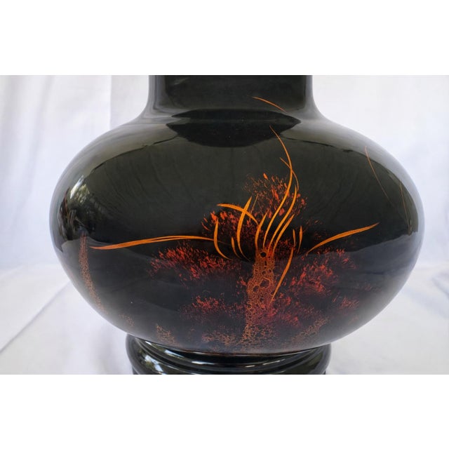 Black Mid-Century Japanese Black Lacquered Wood Vase With Angelfish Maki-E Decoration 16.5” For Sale - Image 8 of 12