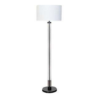 Arhaus Clear Glass Cylinder Floor Lamp With White Shade For Sale