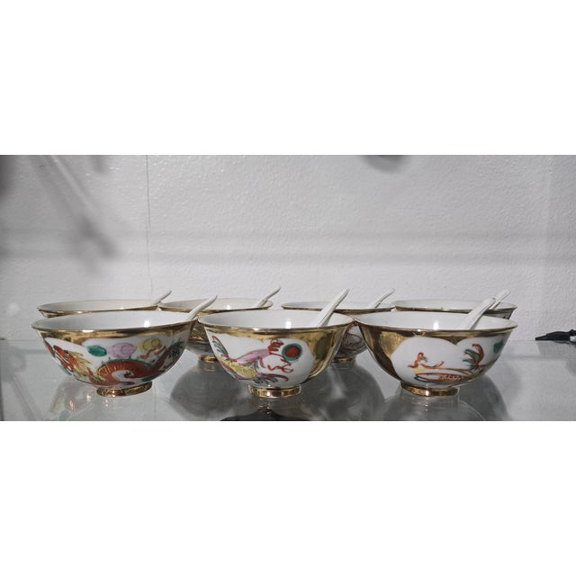 1920s Jingdezhen Gold Gilt Dragon Phoenix Porcelain Set (14-Piece) – Mid-20th Century China For Sale - Image 5 of 13
