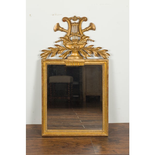 Wood French Crested Giltwood Mirror with Carved Music Allegory, circa 1900 For Sale - Image 7 of 12
