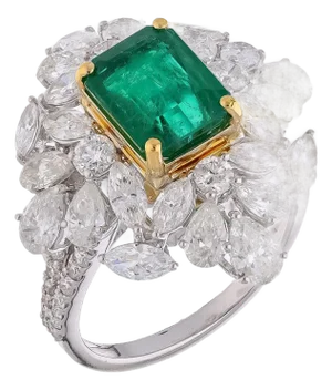 Natural Zambian Emerald Ring with Diamonds and 18k Gold