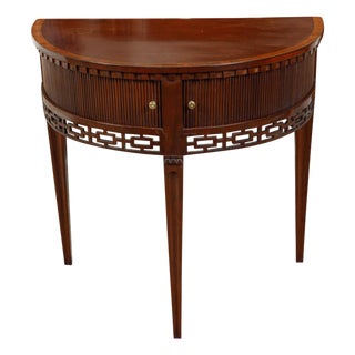 English Mahogany 19th Century Demi-Lune Console Table with Tambour Sliding Doors For Sale
