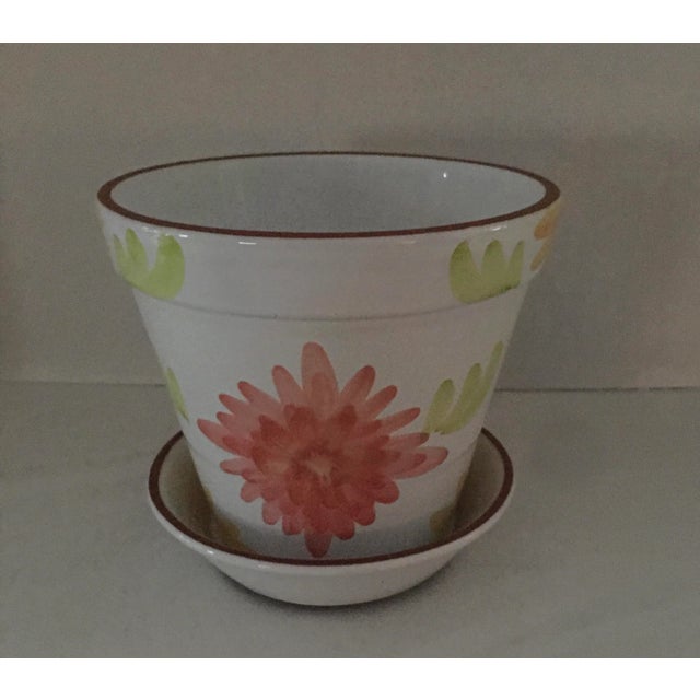 Ceramic Contemporary Crate and Barrel Hand-Painted Cachepot Portugal For Sale - Image 7 of 7