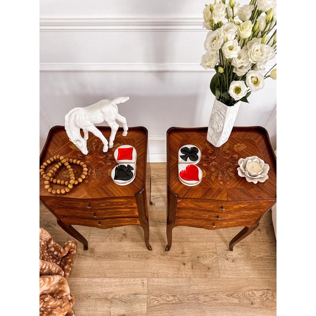 Mid-Century French Louis XV Style Marquetry Nightstands, 1950s, Set of 2 For Sale - Image 13 of 18