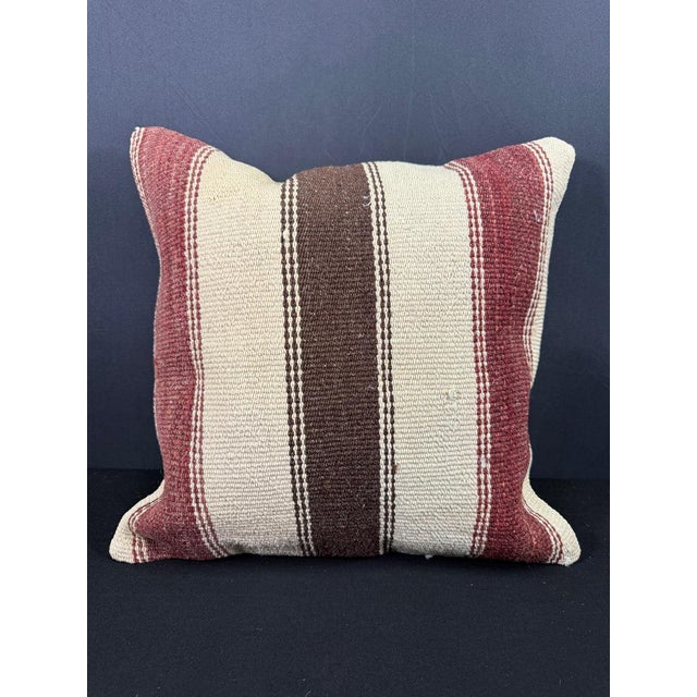 Turkish Hemp Pillow Cushion Natural Beige Red Cushion Cover 20"x20" For Sale - Image 4 of 4