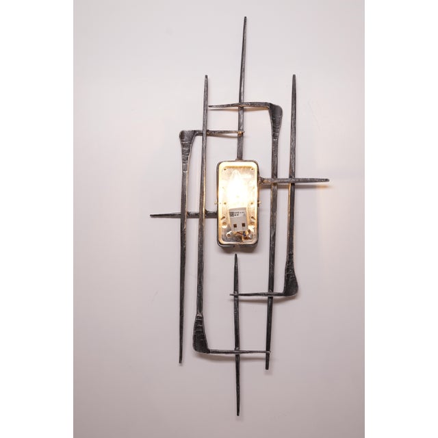 Vintage Brutalist Wrought Iron Wall Lamp, 1960s-1970s For Sale - Image 4 of 13