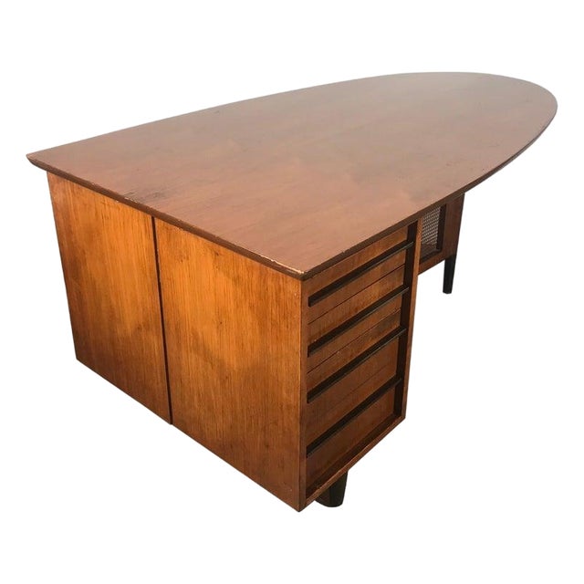 Mid-Century Half Oval Shaled Partners Desk by Miller Desk & Safe Co. For Sale