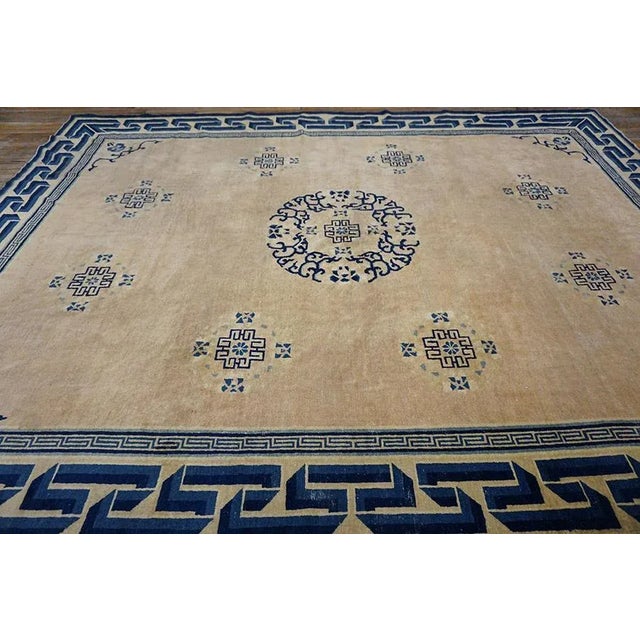 Chinese Sublime Rose Color With Peculiar Geometric Desing Antique Chinese Peking Rug For Sale - Image 3 of 14