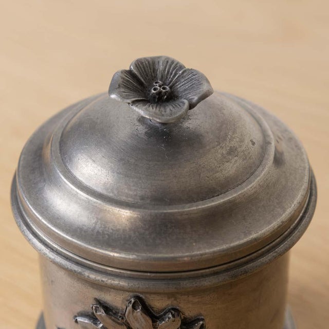 1930s French Pewter Floral Canisters, Set of 3 For Sale - Image 9 of 15