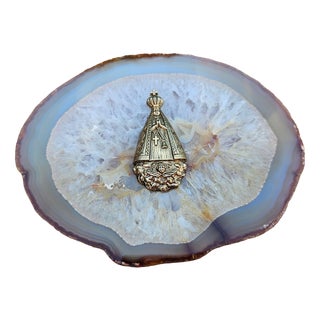Brass Figurine of Our Lady of Aparecida on Agate Base, 1950s For Sale