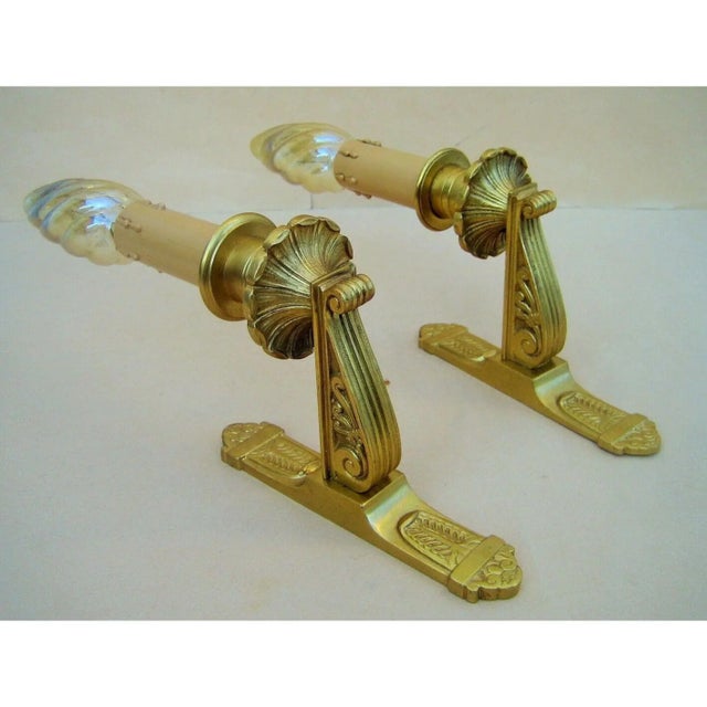 Metal 1950's French Empire Style Small Gold Bronze Signed Documented Wall Sconces by Maison Bagues a - Pair For Sale - Image 7 of 12