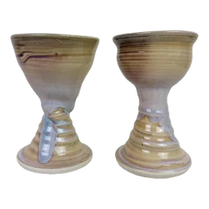 1990s Ceramic Handmade Face Goblet Cups- Set of 2