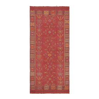 Vintage Mid-Century Kilim Rug in Red and Gold All Over Geometric Pattern For Sale
