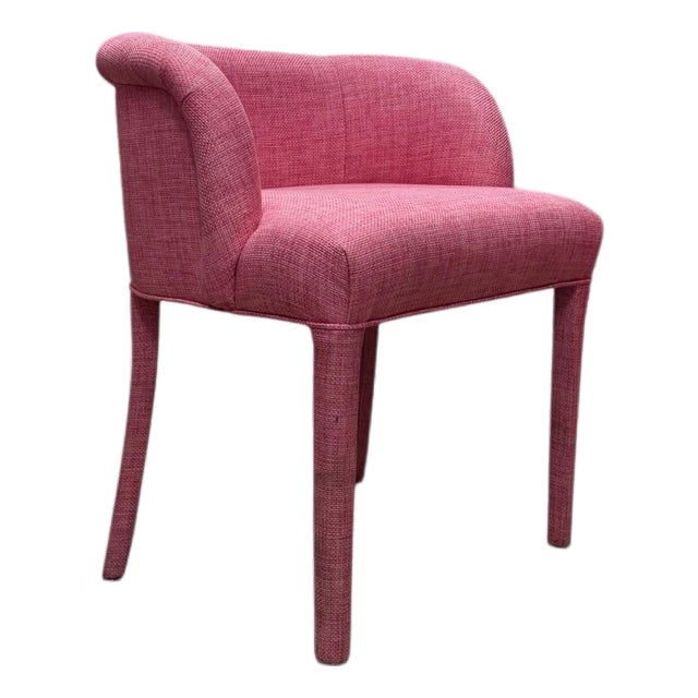 A 1970s Custom Upholstered Vanity Armchair With a Single Rolled Arm and Tapered Legs. For Sale