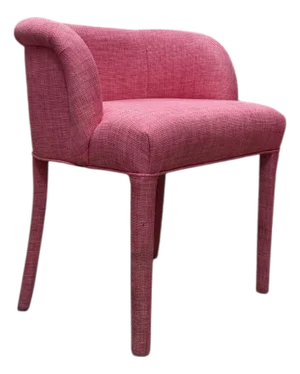 A 1970s Custom Upholstered Vanity Armchair With a Single Rolled Arm and Tapered Legs.