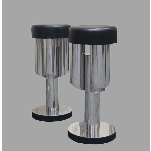Mid-Century Modern Chrome and Leather Bar Stools, Italy, 1970s, Set of 2 For Sale - Image 3 of 13