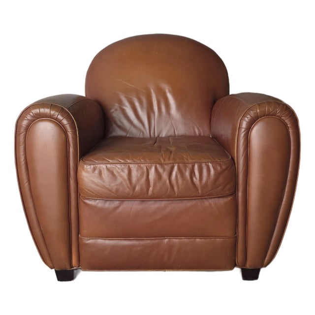 Art Deco Style Patinated Leather Club Chair For Sale