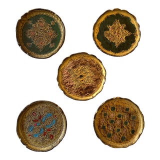 Vintage Mid Century Italian Venetian Florentine Giltwood Coasters - Set of 5 For Sale