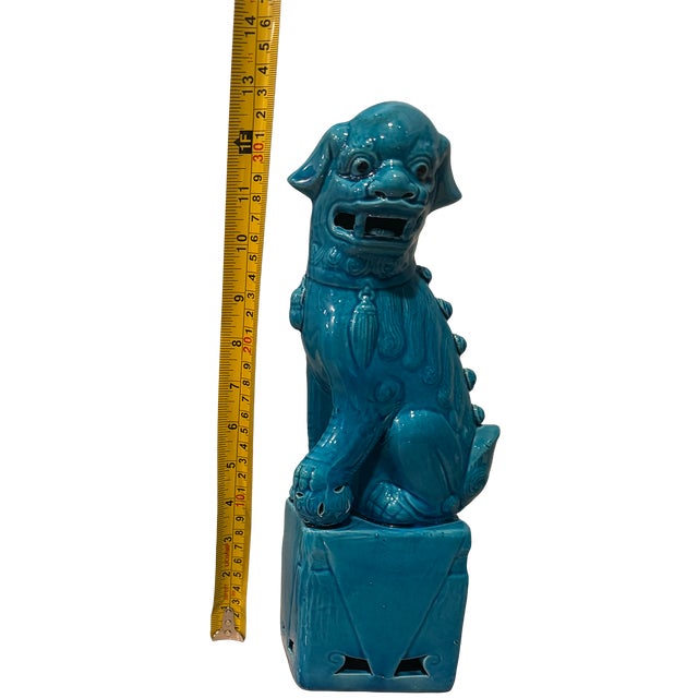 Large MCM Turquoise Glazed Foo Dog Guardian Sculpture For Sale - Image 10 of 12