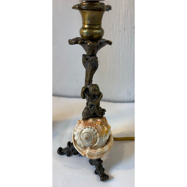 Mid 20th Century Vintage Art Nouveau Bronze Figural and Shell Lamps- A Pair For Sale - Image 5 of 9